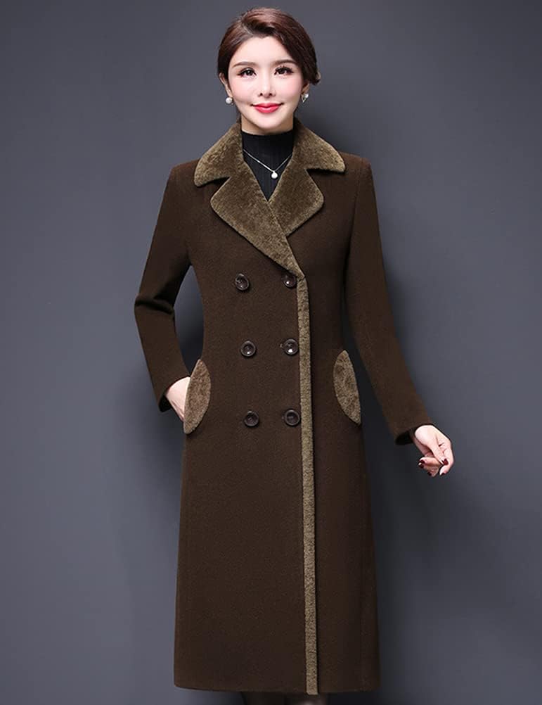IDEALSANXUN Fur Collar Wool Coats for Women Double Breasted Long Peacoat Jackets - Image 3