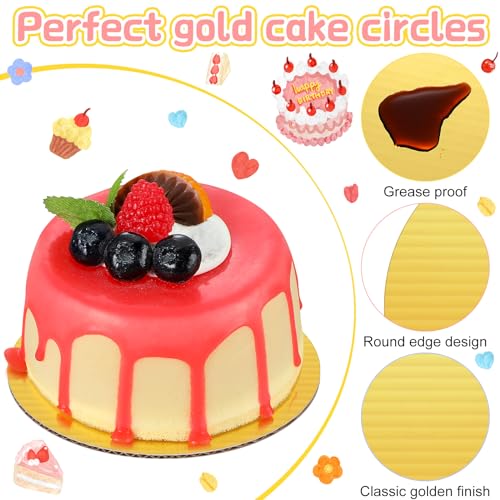 Newtay 100 Pcs 5 Inch Round Cake Board Circle Cake Base Grease Proof Pastry Board Cardboard Cake Plate for Baking Cake (Gold)