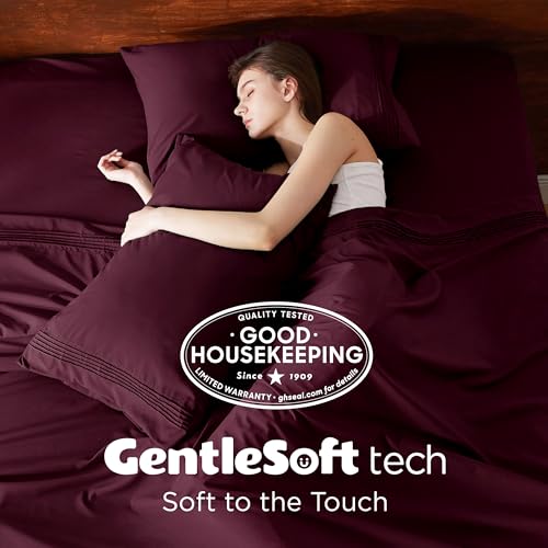 Image of Bedsure Deep Pocket King Sheets Set - Fits Mattresses Up to 21 Inches Thick - 4 Piece GentleSoft Bed Sheets, Moisture Wicking, Soft & Cooling Bedsheet & Pillowcases, Easy & Secure Fit, Red