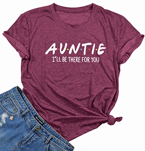 Women's Aunt Vibes T Shirt Funny Auntie Gift Shirt Short Sleeve Casual Top Blouse (S, Purple)