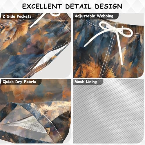Boys Beach Board Shorts Lion Portrait Mountain Swim Trunk Teen Swimwear 8-16Y3