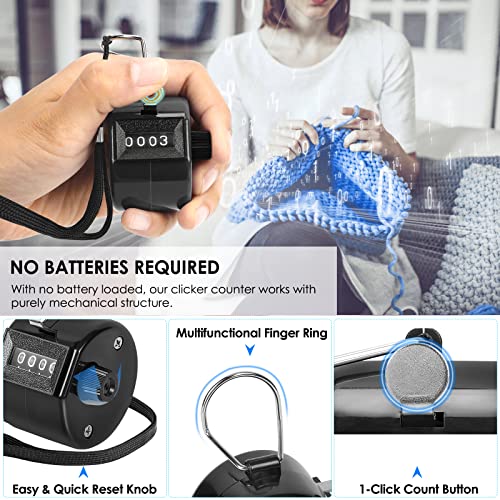 KTRIO Handzähler Zähler, 4-Stellige Zähler, 2 Stück ABS Counter Clicker mit Umhängeband für Personenzähler, Coaching, Stricken, Golf und Reihenzähler