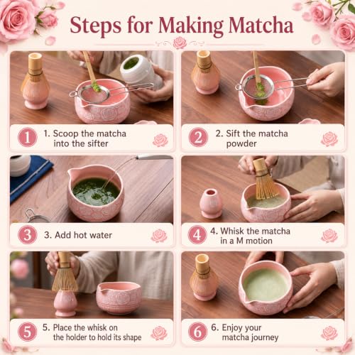 Image of Buucup Matcha Whisk Set, Ceramic Matcha Kit with Bowl & Tools, Rose Pink