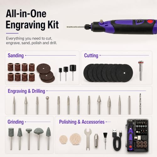 Image of Cordless Rotary Tool Kit, 3.6V Mini Rotary Tool with 82 Accessories, 3 Variable Speed Rechargeable Engraving Pen for Wood, Glass, Metal, Electric Grinder for DIY Crafts, Sanding, Polishing