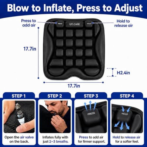 Image of Airplane Seat Cushion, Air-Cell Travel Cushion for Long Flights, Inflatable Portable Seat Pad with Built-in Pump for Air Travel, Car, Office Chair and Wheelchair