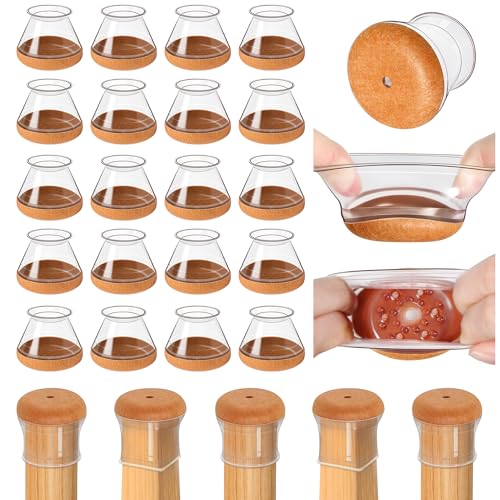 Image of 20 Pack Clear Chair Leg Floor Protectors for Hardwood Floors, Round Rubber Furniture Sliders with Felt, Silicone Furniture Leg Caps Covers(Medium Fit:0.75 inch-1.1 inch