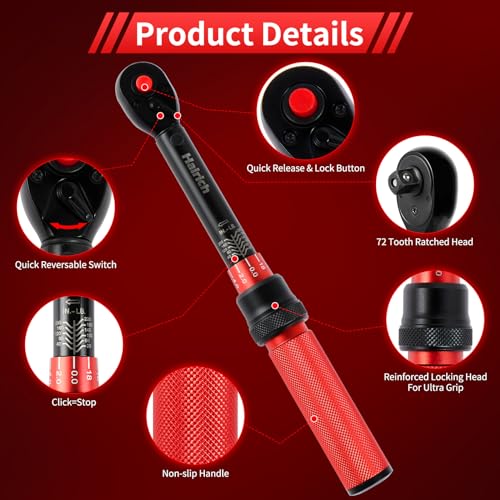Image of Hairich 1 /4-Inch Torque Wrench, Dual-direction Small Torque Wrench 20-220in.lb /2.3-24.9Nm, 72 tooth High Precision Professional with Dual Range Scales