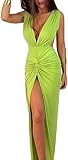Myazs Damen rÃ¼ckenfreies Maxi figurbetontes Kleid mit tiefem V-Ausschnitt, gedrehte Vorderseite, gerÃ¼schtes Cocktail-Abendkleid mit gedrehter Vorderseite, langes Kleid