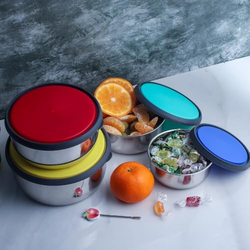 Image of Double Mould Stainless Steel Storage Container Set in Multi Color - 4 Pieces 410ml+700ml+1050ml+1500ml, 3 Pieces Airtight Leak Proof Lids | Kitchen Food Storage Bowls (1, Multicolor)