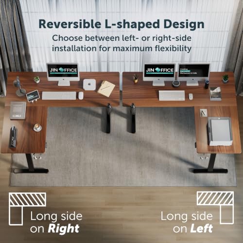 Image of JIN OFFICE Atlas L-Shaped Electric Height Adjustable Desk |Reversible Design L-Shape Adjustable Table | 3 Year Warranty,100 KG Wt. Cap, Memory Presets, Cup Holder|Home Office Sit Stand Ergonomic Desk