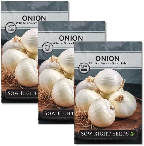 White Sweet Spanish Onion Seeds for Planting - Non-GMO Heirloom Variety - Ideal for Outdoors - Grow Delicious Sweet Onions - Perfect for Home Vegetable Gardens - Kitchen Staple (3)