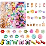 SunAngel Decorative Push Pins Flower and Heart & Butterfly Thumb Tacks Wooden Pin Clips Board Tacks Assorted Cute Cat Push Pin Clips for Cork Board Wall Cubicle Accessories for Home Office (87 PCS)
