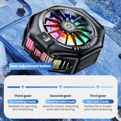 Image of ZORBES Phone Cooler for Gaming, 15W Magnetic Mobile Cooler, Gaming Cooling Fan with 3 Level Model Dislay, RGB Light, Semiconductor & 7-Blade Fan, Phone Cooling Pad for IOS & Android Phones