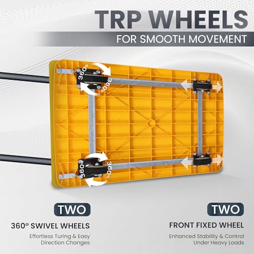 Image of Robustt 300 Kg Heavy-Duty Foldable Platform Trolley (Yellow) | Plastic Hand Truck with 360 Rotating Wheels & Cushioned Grip | Material Handling Cart for Home, Office, Warehouse & Industrial Use