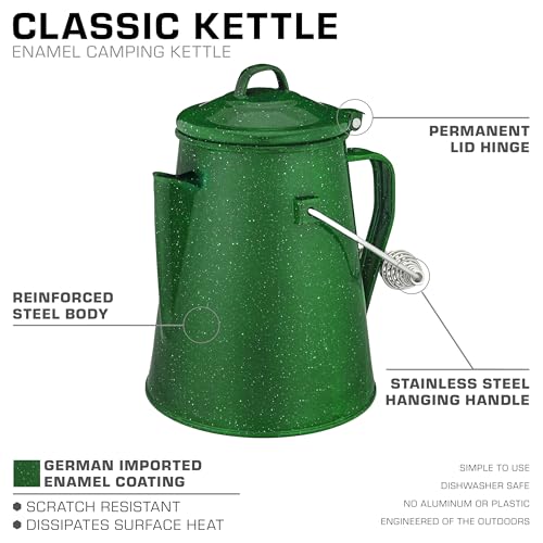 Image of COLETTI Classic Camping Kettle 60 oz - Tea and Camp Kettle, NO Aluminum or Plastic, Ideal for Boiling Water [Green Enamel]