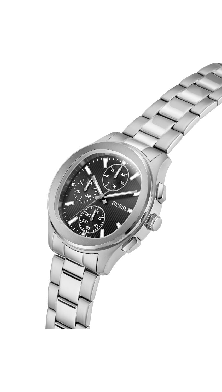 Guess Palmer GW1048G1 - Reloj de Pulsera analógico para Hombre, Cuarzo, Acero Inoxidable, 40 mm, Correa de Acero Inoxidable, Plata, 5 Bares, Color de la Esfera: Negro