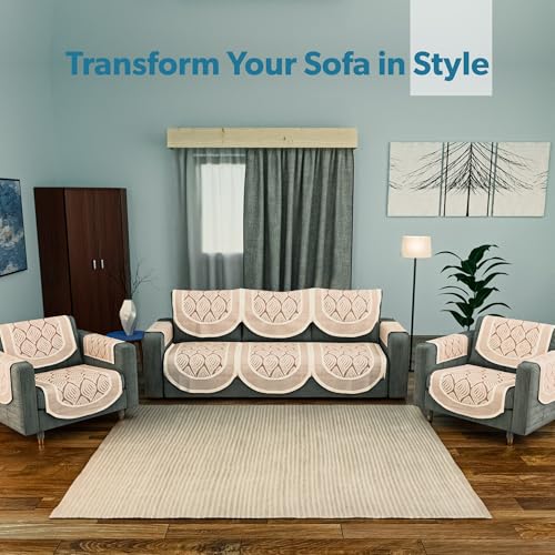 Image of Kuber Industries (Set of 16) Stylish & Durable Net Cotton Sofa Covers 5 Seater with Arms | Aesthetic Sofa Protector & Slipcover for Living Room & Office | Coconut Bright - Maroon