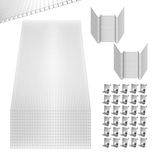 YEATHOR 14x Polycarbonate Sheets 4mm Double Wall Panels Twin Wall Sheets Greenhouse Panels with Mounting Accessories Roofing Sheets for Greenhouse Canopy Carport Transparent 10. 25 m