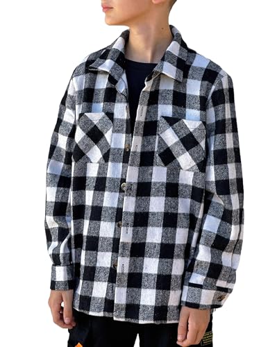 Arshiner Boys Flannel Shirts Kids Button Down Plaid Shirt Casual Long Sleeve Shirt Tops Boys and Girls Fall Plaid Jacket
