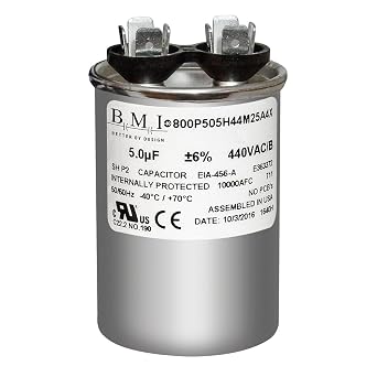 USA 5 uF Run Capacitor CBB65 5 MFD 370-440V Round 50/60Hz Replaces 800P505H44M25A4X 325P505H44M25A4X USA2204 37050R 45050R 2204 2253 12095 12105 12805 12995 14095 14105