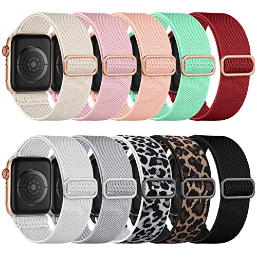 Image of Maledan 10 Pack Elastic Nylon Bands Compatible with Apple Watch Band 38mm 40mm 41mm 42mm for Women Men, Soft Stretchy Braided Solo Loop Accessories for iWatch Ultra Series SE /11 /10 /9 /8 /7 /6 /5 /4 /3 /2 /1