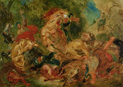 Affiche impression prints toile chasse au lion Delacroix pour salon 60x90