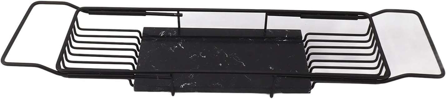 Metal Marble Bathtub Rack, Expandable Bathtub Tray, Space Saving Design - Anti Slip, Multi Functional Use, Ideal for Bathroom and Kitchen (Black)