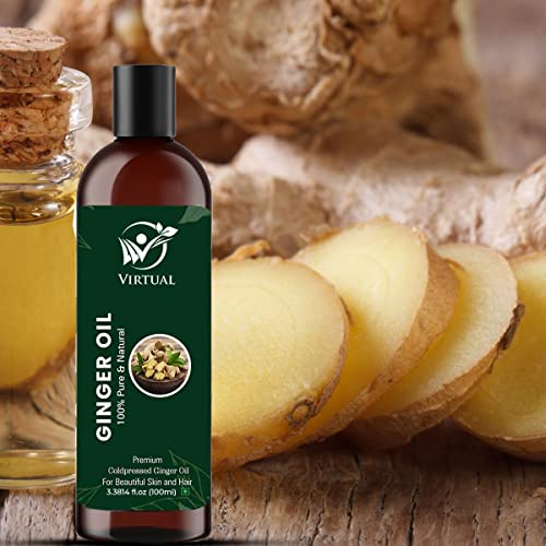 Image of VIRTUAL Pure Ginger Essential Oil For Stronger Hair, Body Skin Care, Moisturizing Dry Skin, Eyelash & Nails Cold Pressed Oil With No Mineral & Silicones