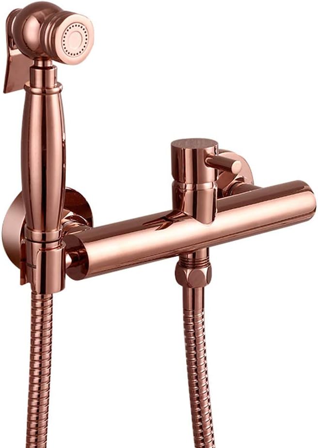 Hand Held Bidet Sprayer for Toilet Rose Gold Sprayer Kit Bathroom Attachment Mixed Portable Bidet Faucet with Single Handle Wall Mount,15cmholedistance+1.5mhose
