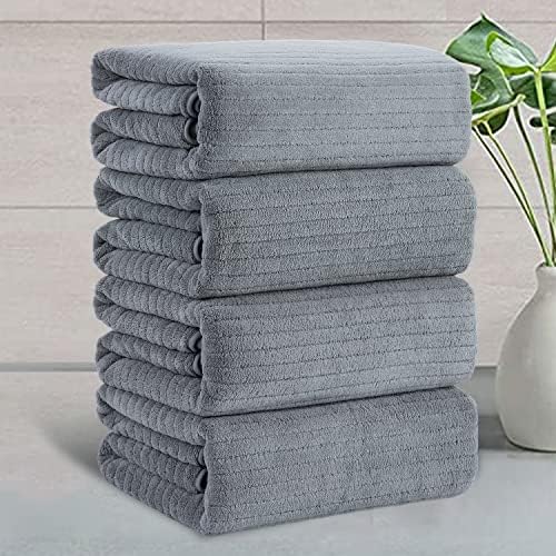4 Piece Gray Stripe Large Bath Towels Set Oversized Bath Sheet Super Soft Breathable Jumbo Bathroom Towels Highly Absorbent Shower Towel Quick Dry Beach Chair Towel Spa Gym Hotel Towel Set