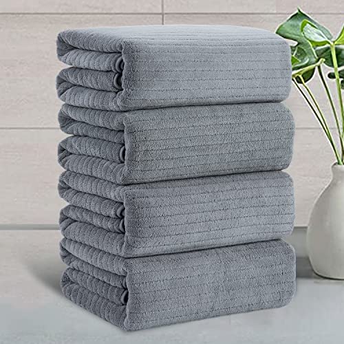 4 Piece Gray Stripe Large Bath Towels Set Oversized Bath Sheet Super Soft Breathable Jumbo Bathroom Towels Highly Absorbent Shower Towel Quick Dry Beach Chair Towel Spa Gym Hotel Towel Set #TOP14
