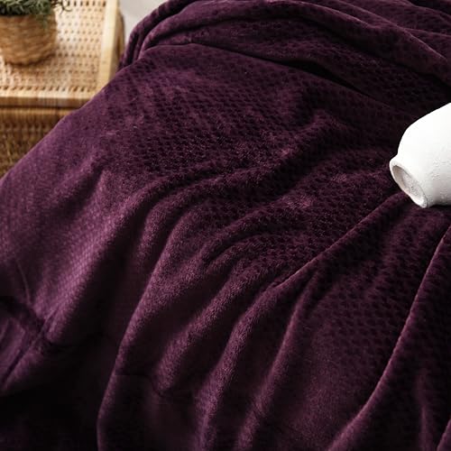 بطانية قطيفة طراز مصبوغ من البوليستر الناعم دافئة وخفيفة الوزن للسرير أو الكنبة بألوان أنيقة لجميع ديكورات المنزل من مورانو، مقاس 2.2 × 2.4 متر (لون بورغندي)