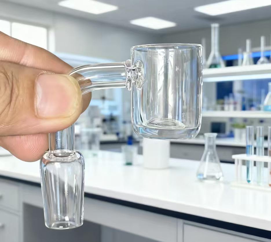 Laboratory Glass Funnel Set, 4-Piece with 2 Funnels and 2 Cleaning Brushes, 14mm Wide100% Quartz, Clear Borosilicate Quartz Material, Right-Angle Buffer Zone for Chemical Filtration