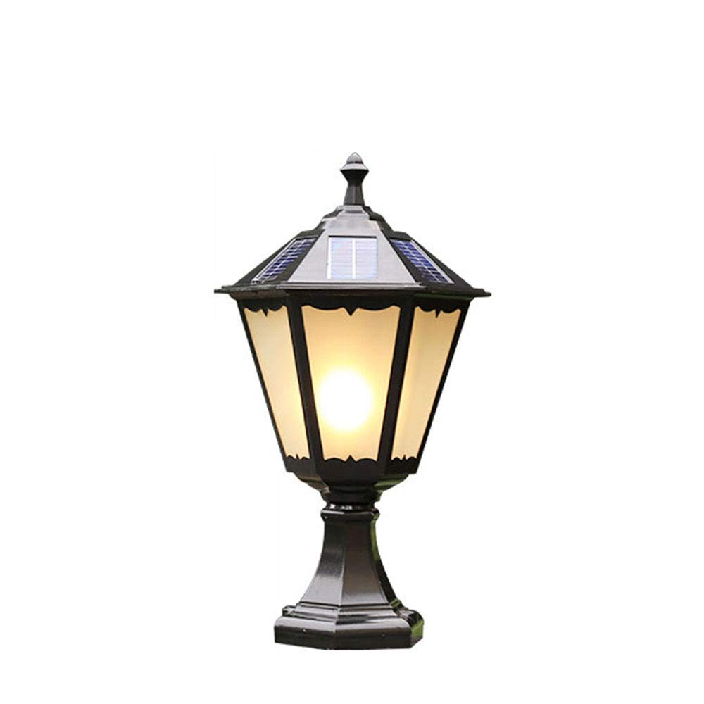 QUSYZD Post Lights Outdoor,Ip55 Waterproof Outdoor Solar Pillar Light Glass Lantern Vintage Aluminum Metal Patio Led Super Bright Courtyard Landscape Column Light Deco,