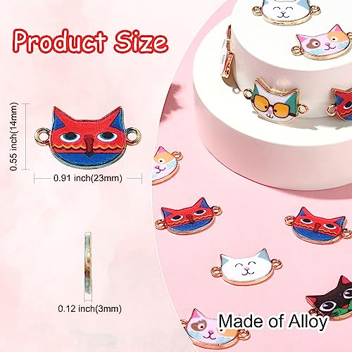 Stiesy 30 pcs 6 Styles Cat Connector Charms Enamel Kitten Head Links Charms Cute Cat Head Dangle Charms for DIY Crafts Bracelet Jewelry Making - Image 2