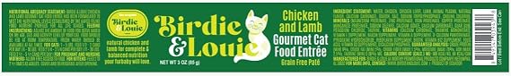 Birdie & Louie Wet Cat Food Chicken and Lamb Pate 3oz (96 Cans)