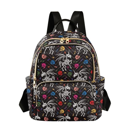 Image of Mini Backpack Gothic Unicorn Skeleton Skull Fashion Backpack Purse for Women,Handbag Shoulder Bag Casual Daypack, Ladies Gift for College Work(S)