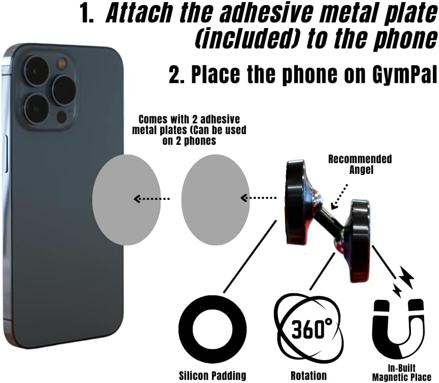 Miniatura 5 de GymPal Soporte magnético para teléfono  Soporte magnético doble para teléfono de gimnasio para entrenar videos  Imán fuerte de doble cara con