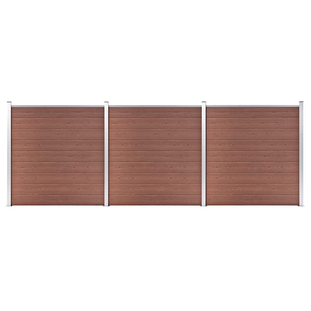 Set di pannelli per recinzione in WPC, effetto legno, 526 x 186 cm, marrone, 27 pannelli in WPC, 4 pali e 3 aste in alluminio, per recinzione da giardino, stampati su entrambi i lati, facile da