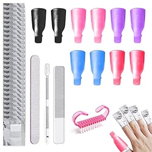 10 Nagelentfernungsclips (5 Farben) und 50 Nagelentfernungsfolien-Set, Nagellack-Gel-Entfernungsset, Acrylnägel-UV-Gel-Entfernungsclip