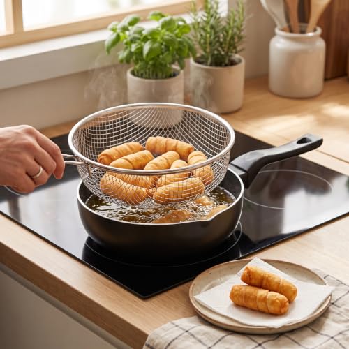 Foto von LS Kitchen - Fritier-Bratpfanne mit Antihaftbeschichtung - Frittierpfanne - Pfanne mit Frittierkorb - Topf zum Frittieren von Pommes-Frites, Calamares - Frittiertopf - Pfanne mit Frittierkorb - 24 cm