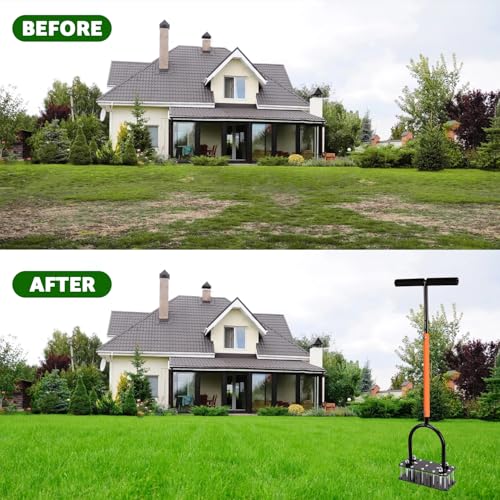 Lawn Aerator - Aerator Lawn Tool, Automatic Dirt and Leaf Clean Design, Heavy Duty Manual Lawn Aerator Tool with 15 Iron Spikes, Height Adjustable, Yard Grass Aerator for Lawn (Black with Orange) by RIFPOD - Image 7