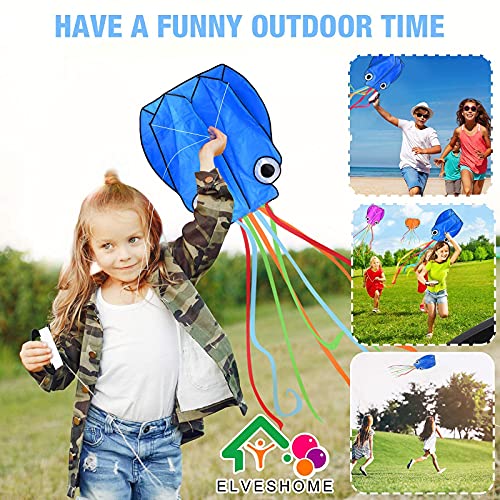 Kite, 3 Pack Kites For Kids Easy To Fly, Kites For Adults, Giant Octopus Kite For Beach Outdoor Games, Easy Flying Beach Kite 3 Color Toys Gift, 3D Rainbow Kites, Large Kite Long Tail With Kite String #TOP2