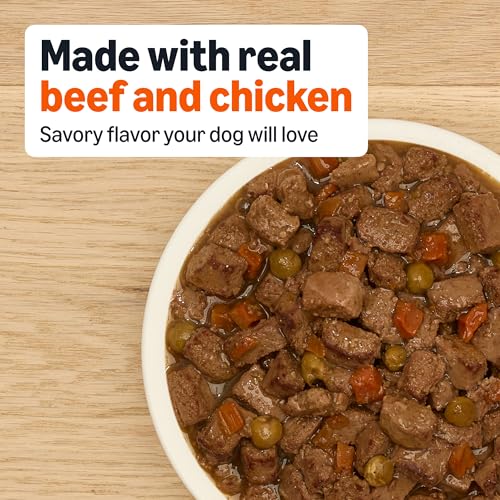 Image of Amazon Basics Wet Dog Food, Country Stew Cuts in Gravy, Made with Real Chicken & Beef, 13.2 oz can (Pack of 12)