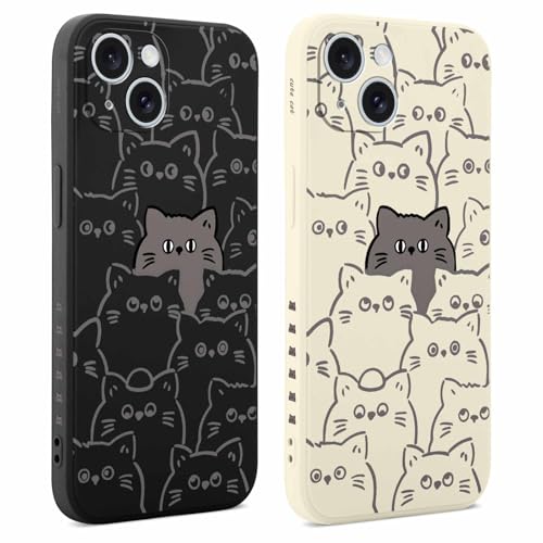 Coiwxmoi 2 Piezas Funda para iPhone 15 6,1'', Suave TPU Silicona Case Protector de Cámara Carcasa, Mujeres Aesthetic Diseño de Dibujos Antigolpes Protector Case para iPhone 15, Gato