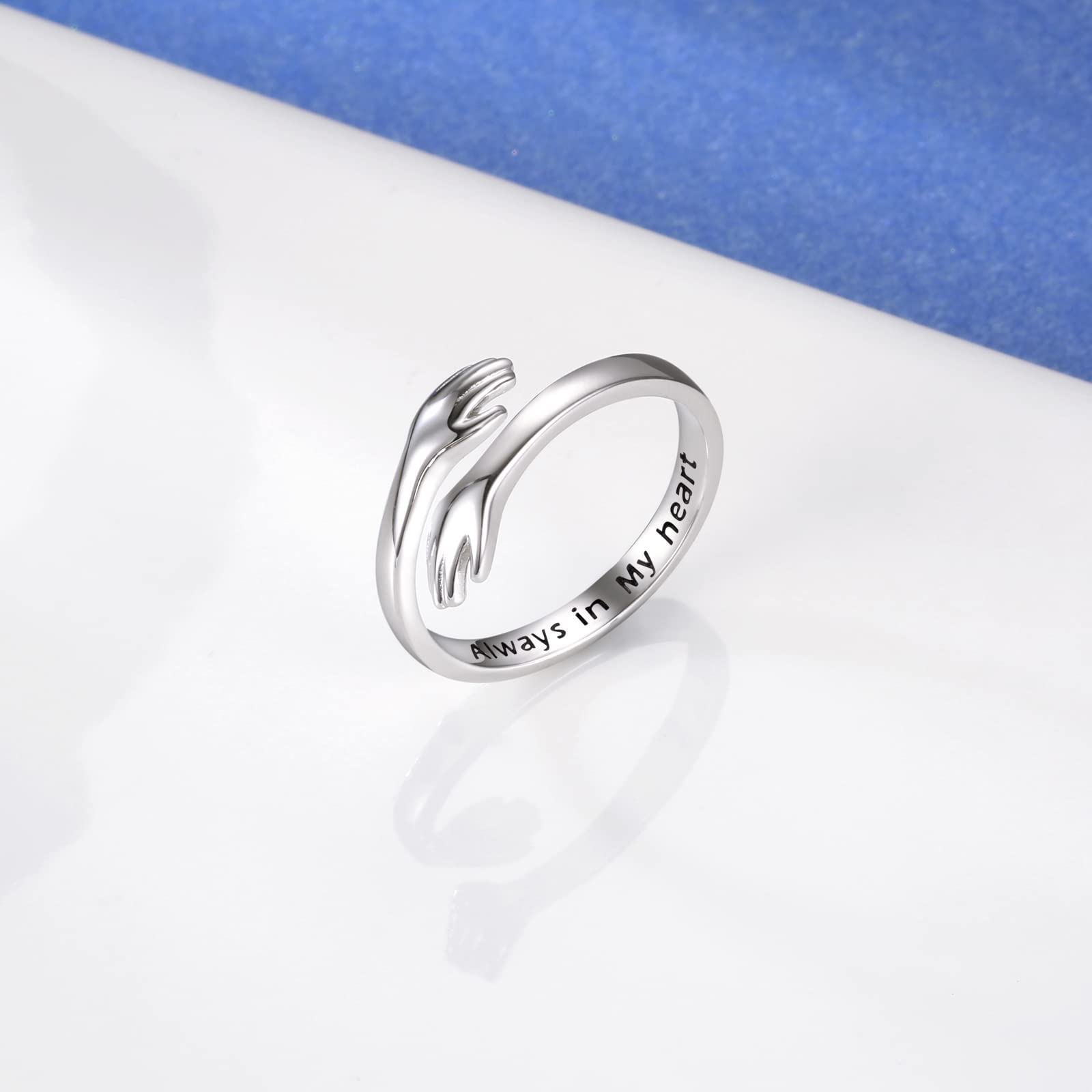 Anello da donna in argento Sterling 925, con scritta "I Love You Forever Love You Mother", idea regalo per sorelle e sorelle, con incisioni e mani aperte, idea regalo