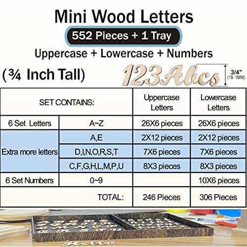 552 Pieces 0.75 Inch Mini Unfinished Wooden Letters Uppercase & Lowercase Unpainted Wooden Numbers Blank Wood Letters Storage For Scrapbooking Crafts #TOP1