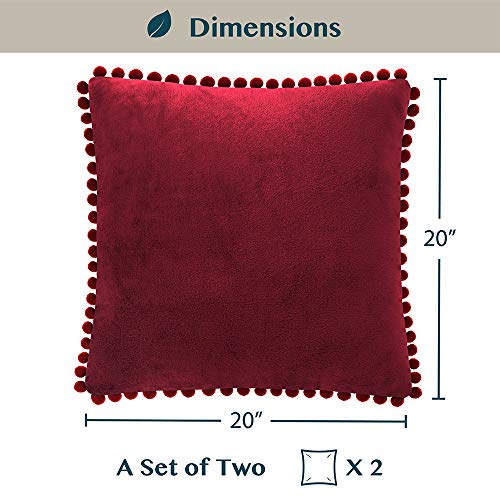 PAVILIA Maroon Red Decorative Throw Pillow Covers Pom Pom 20x20 Set of 2 by PAVILIA - Used condition - Image 7