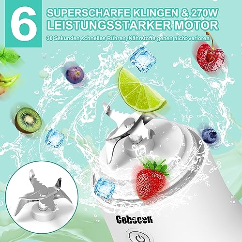 Foto von Mixer Smoothie Maker To Go, Mini Standmixer Tragbar mit 6-Klingen Edelstahl, Enstafter mit Reisedeckel, USB Portable Blender Elektrisch 600ml Bottle, Mixer Shaker Slushy Maker Wasserdichter