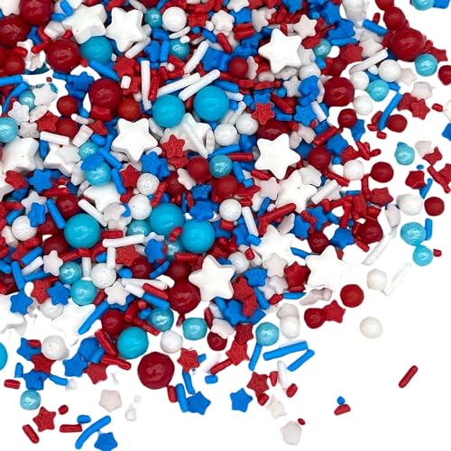 Image of Manvscakes Sprinkles- Edible Cake and Cupcake Sprinkles with Assorted Shapes and Sizes for Parties, USA Patriotic Sprinkle Mix for Cookies, Ice Cream, Cake and Cupcake Decorating, (Red /blue)